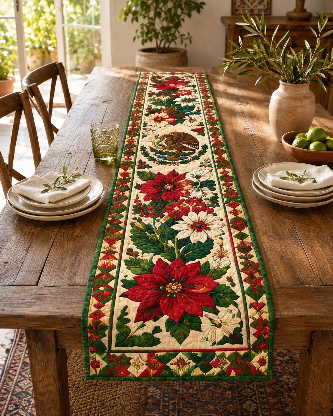 Mexican Quilt Style Table Runner – Colorful Floral Folk Art Dining Decor and Southwestern Table Linens for Hacienda Home Decor, Fiesta Table Decor - photo 7