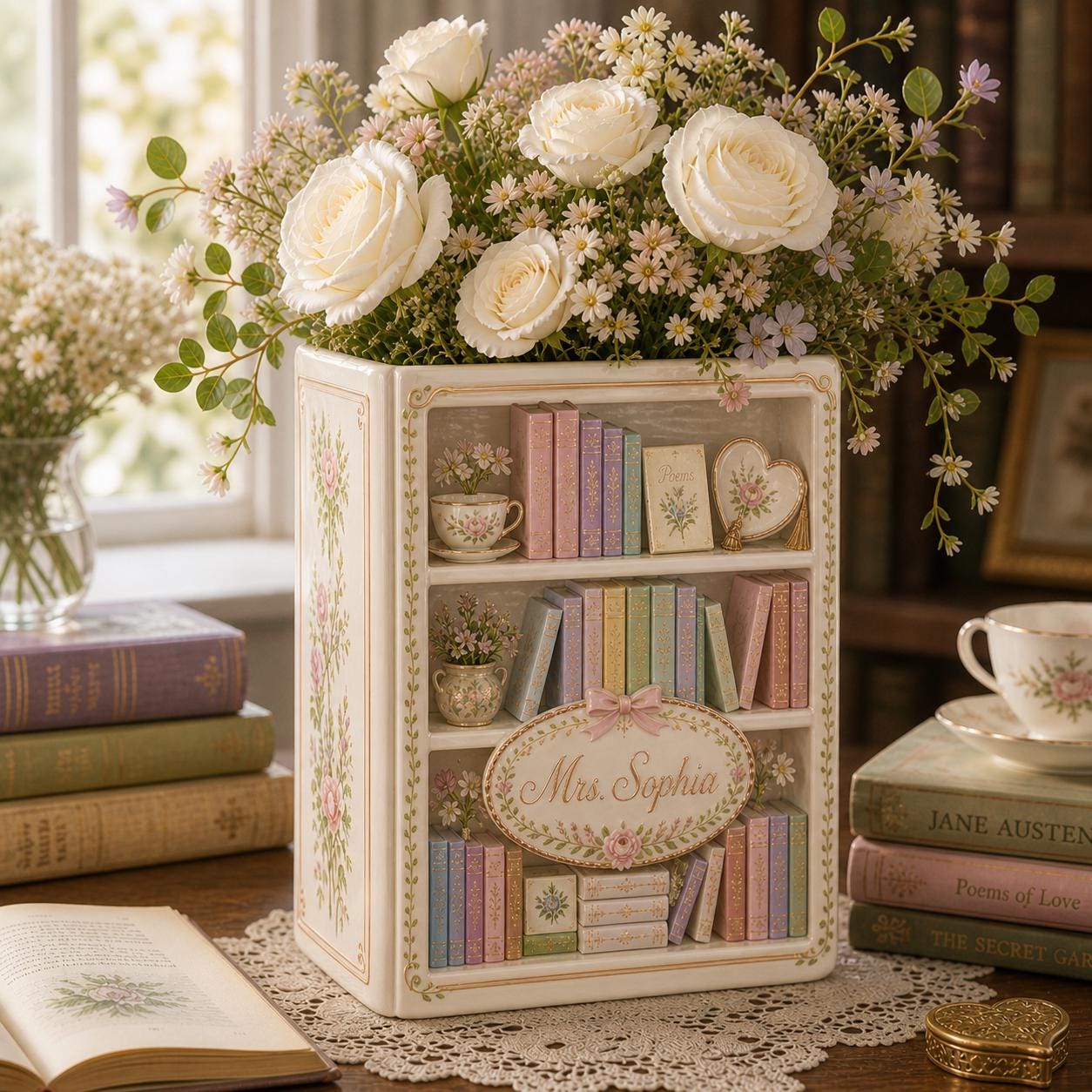 Personalized Book Vase – Book Shaped Flower Vase for Literary Home Decor and Book Lover Gift, Custom Name Vase, Cottagecore Decor