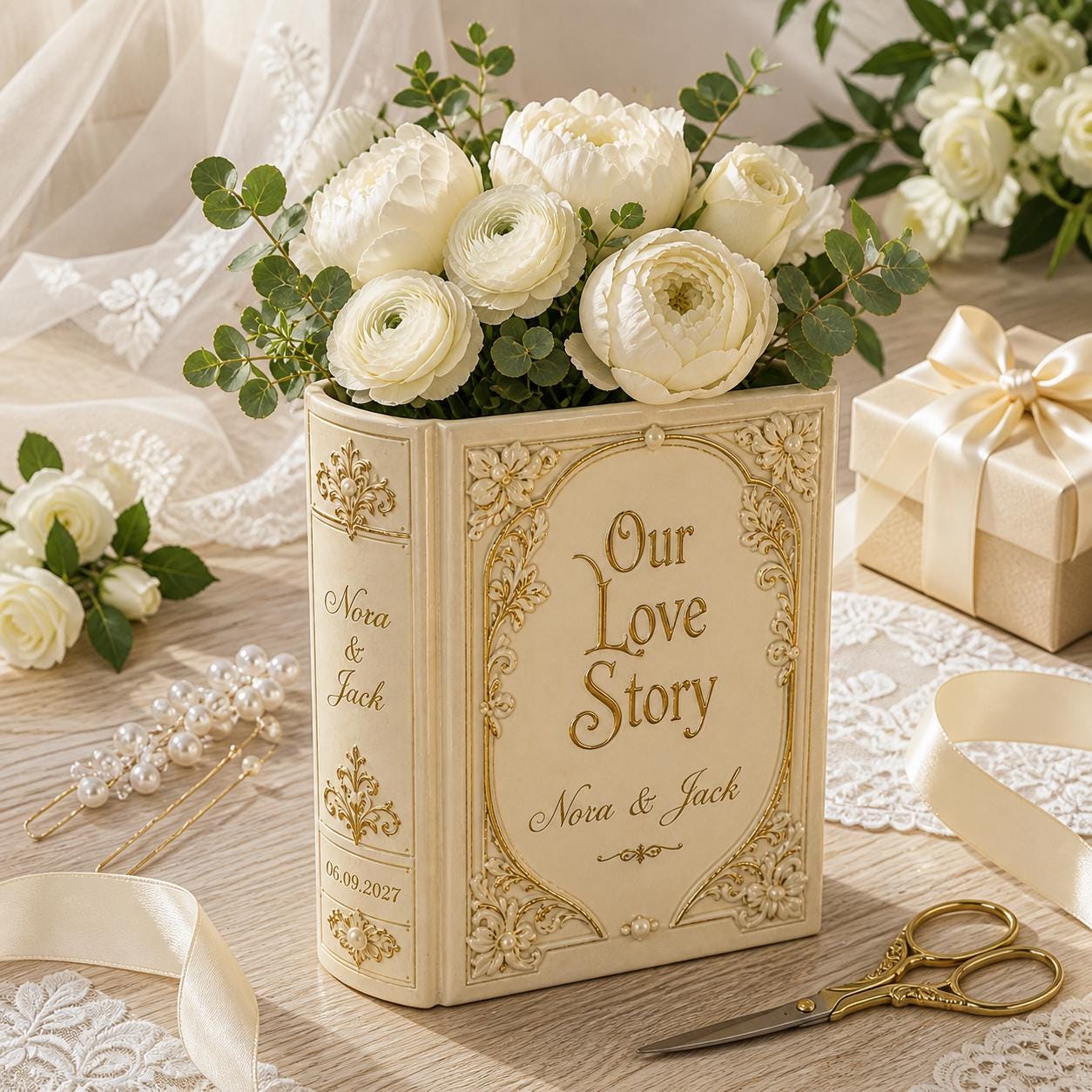 Personalized Love Story Book Vase – Couple Book Shaped Vase for Wedding Flower Vase, Anniversary Gift, Custom Name Decor, Romantic Home Decor - photo 2