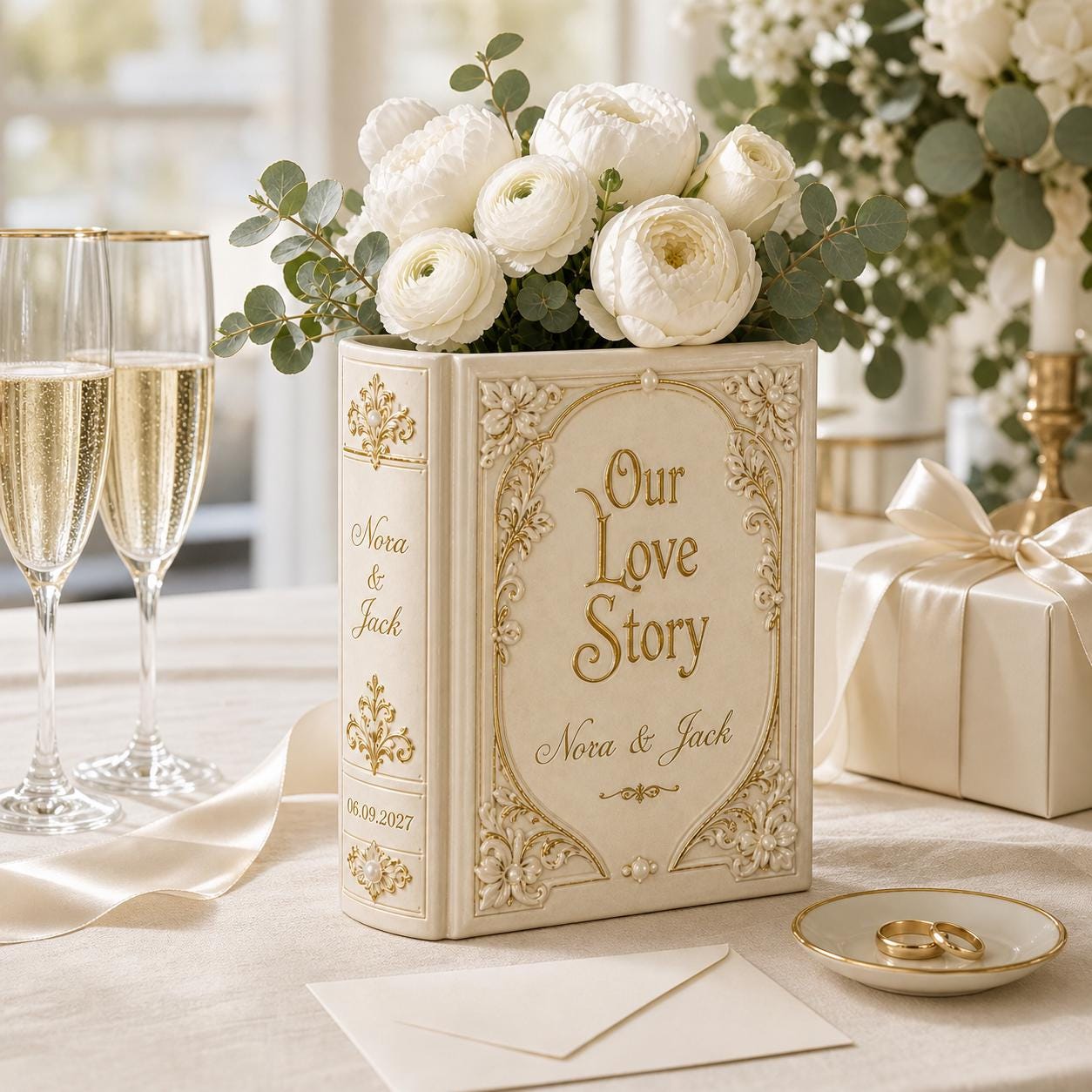 Personalized Love Story Book Vase – Couple Book Shaped Vase for Wedding Flower Vase, Anniversary Gift, Custom Name Decor, Romantic Home Decor - photo 6