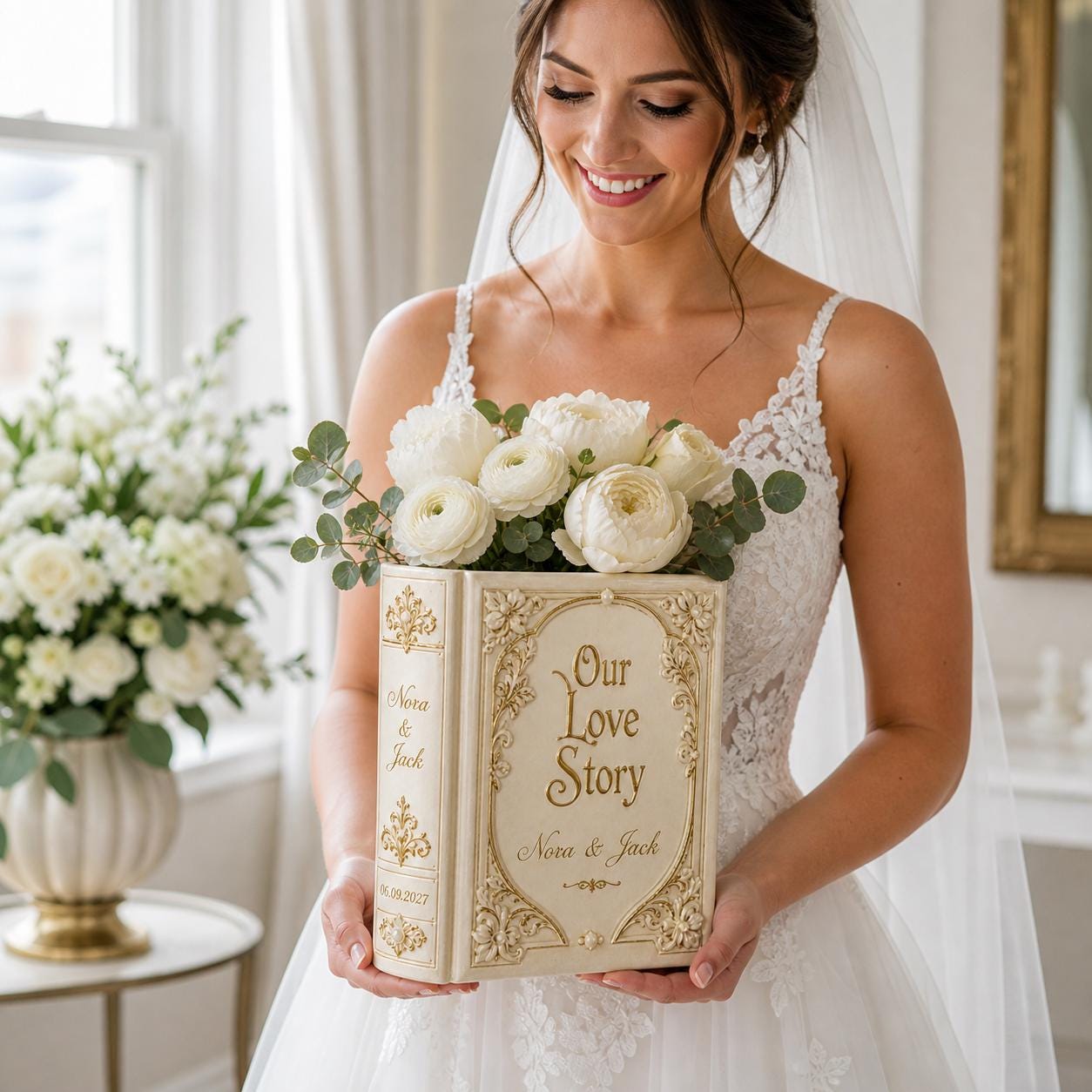 Personalized Love Story Book Vase – Couple Book Shaped Vase for Wedding Flower Vase, Anniversary Gift, Custom Name Decor, Romantic Home Decor - photo 7