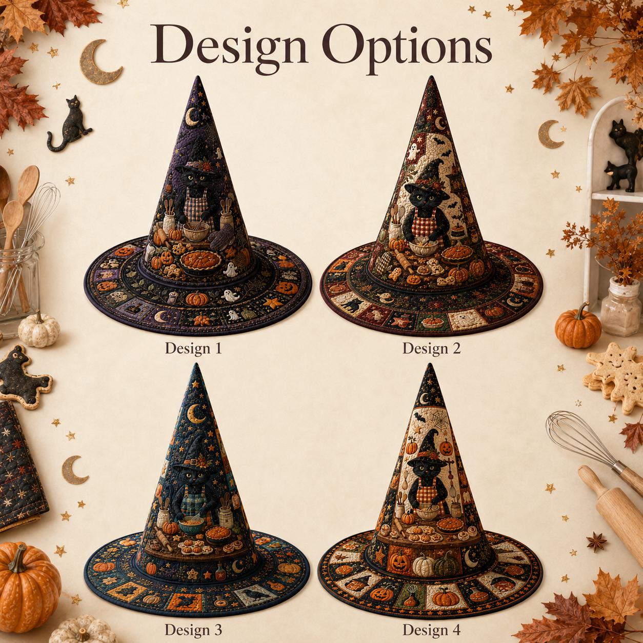 Witch Hat – Quilted Black Cat Autumn Harvest Pumpkin Table Centerpiece Decor for Cat Lover Gift and Halloween - photo 3