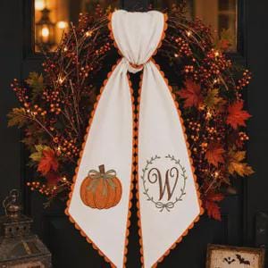 All Season Wreath Sash Bundle with Personalized Embroidery Monogram for Door Decor and Autumn Pumpkin Halloween Nutcracker Floral Design - photo 2