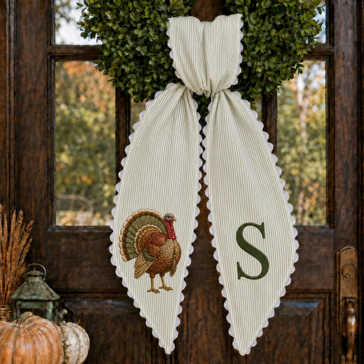 All Season Wreath Sash Bundle with Personalized Embroidery Monogram for Door Decor and Autumn Pumpkin Halloween Nutcracker Floral Design - photo 7