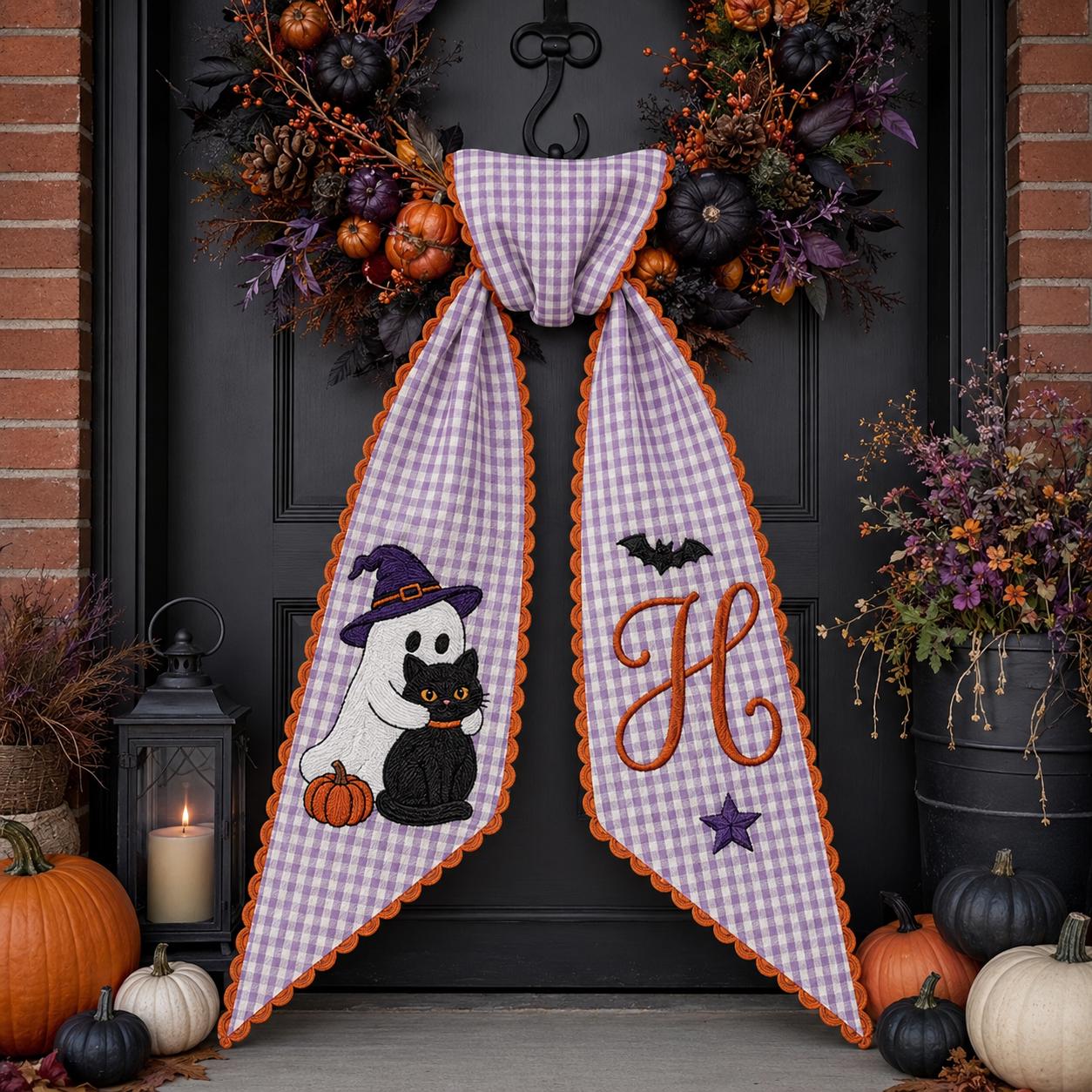 All Season Wreath Sash Bundle with Personalized Embroidery Monogram for Door Decor and Autumn Pumpkin Halloween Nutcracker Floral Design - photo 9