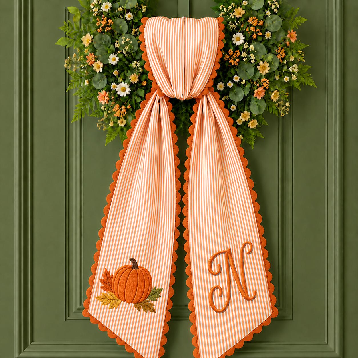 All Season Wreath Sash Bundle with Personalized Embroidery Monogram for Door Decor and Autumn Pumpkin Halloween Nutcracker Floral Design - photo 10