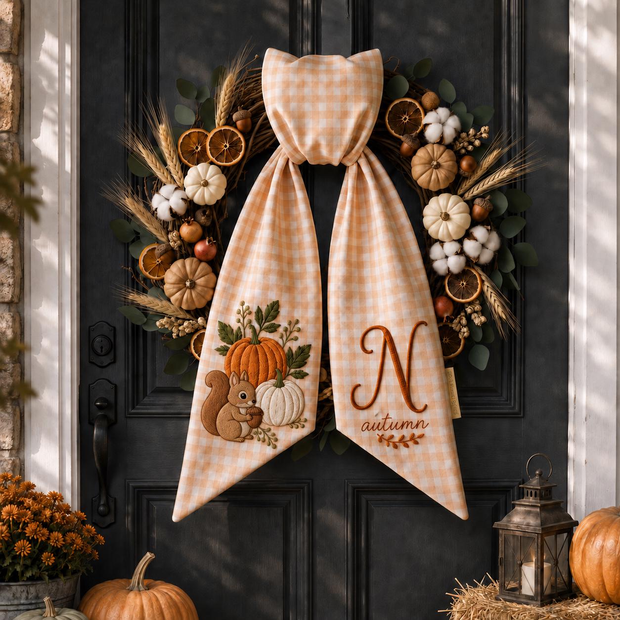 All Season Wreath Sash Bundle with Personalized Embroidery Monogram for Door Decor and Autumn Pumpkin Halloween Nutcracker Floral Design - photo 12