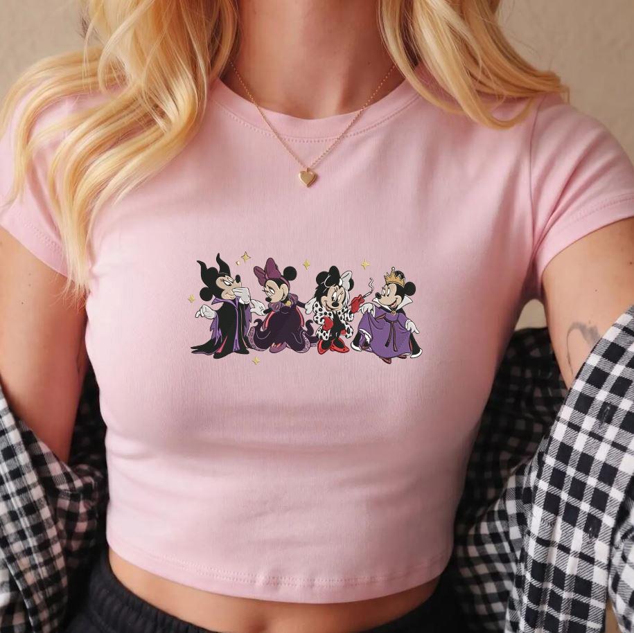 Embroidered Minnie Disney Villains Halloween Baby Tee Crop Tank with Cruella Maleficent Evil Queen – Bad Witches Spooky Season Lace Trim Tank Top - photo 6