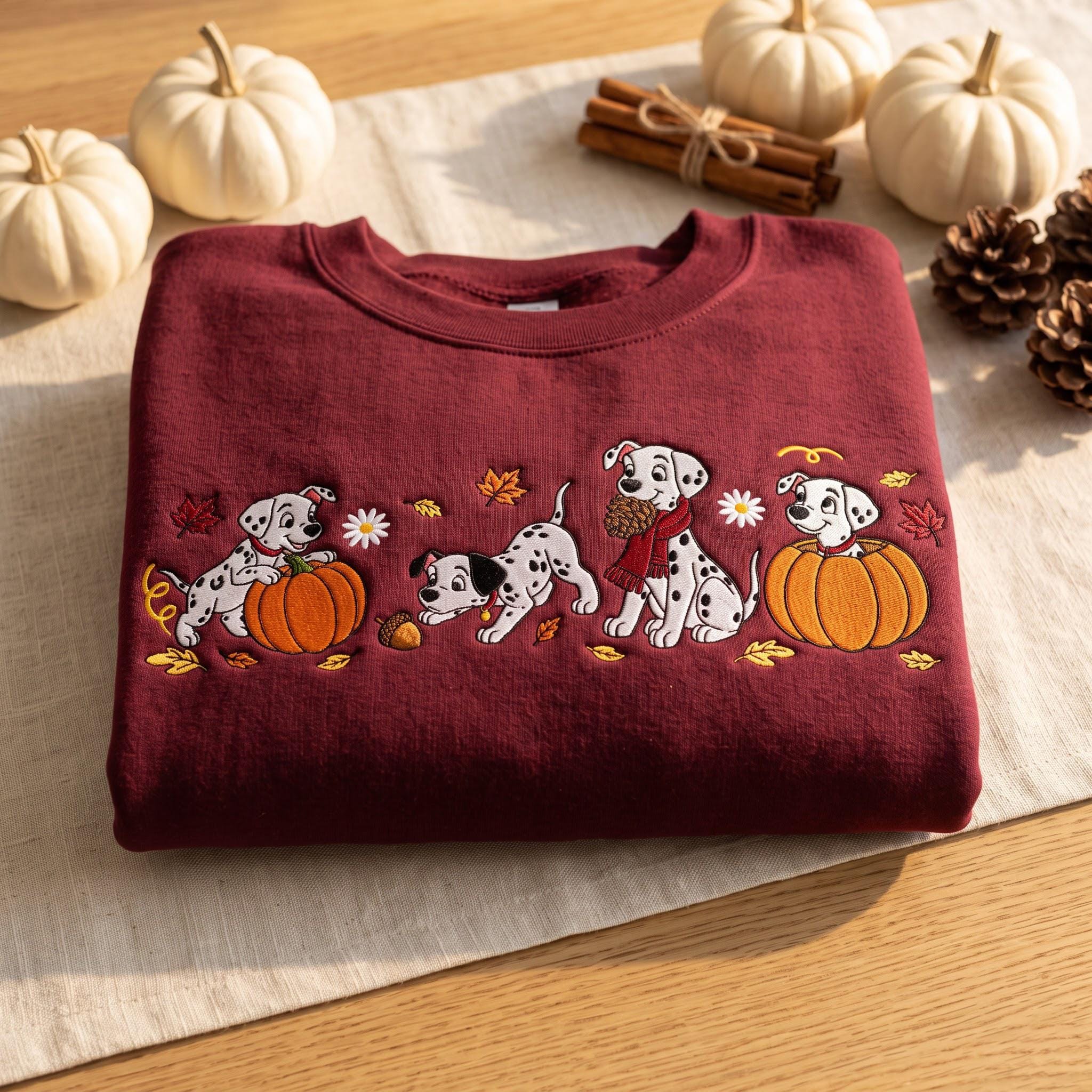 Embroidered Disney Dalmatians Pumpkin Fall Sweatshirt Hoodie – Cute Spooky Season Autumn Puppies Shirt and Dog Lover Gift Tee - photo 2