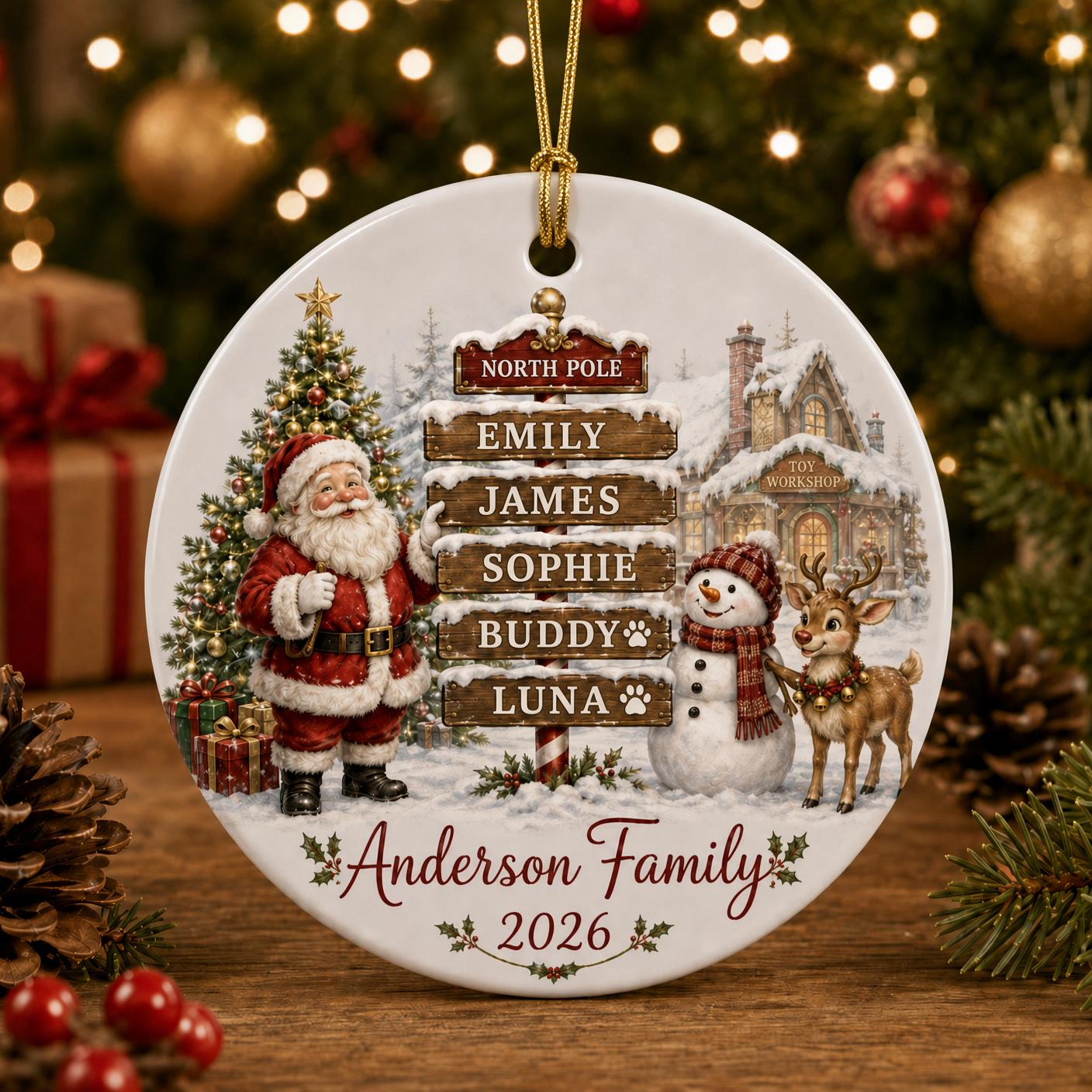 Personalized Family Christmas Ornament with Custom Family Names and Pets Ceramic Keepsake for Santa North Pole Gift 2026 - photo 2