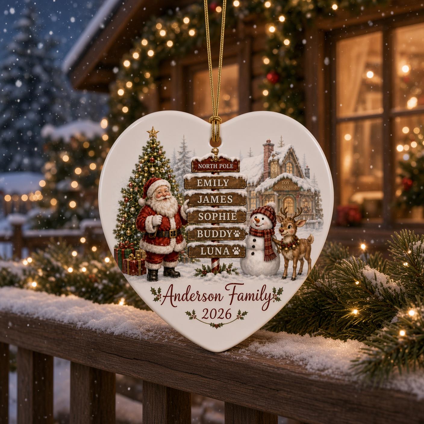Personalized Family Christmas Ornament with Custom Family Names and Pets Ceramic Keepsake for Santa North Pole Gift 2026 - photo 3