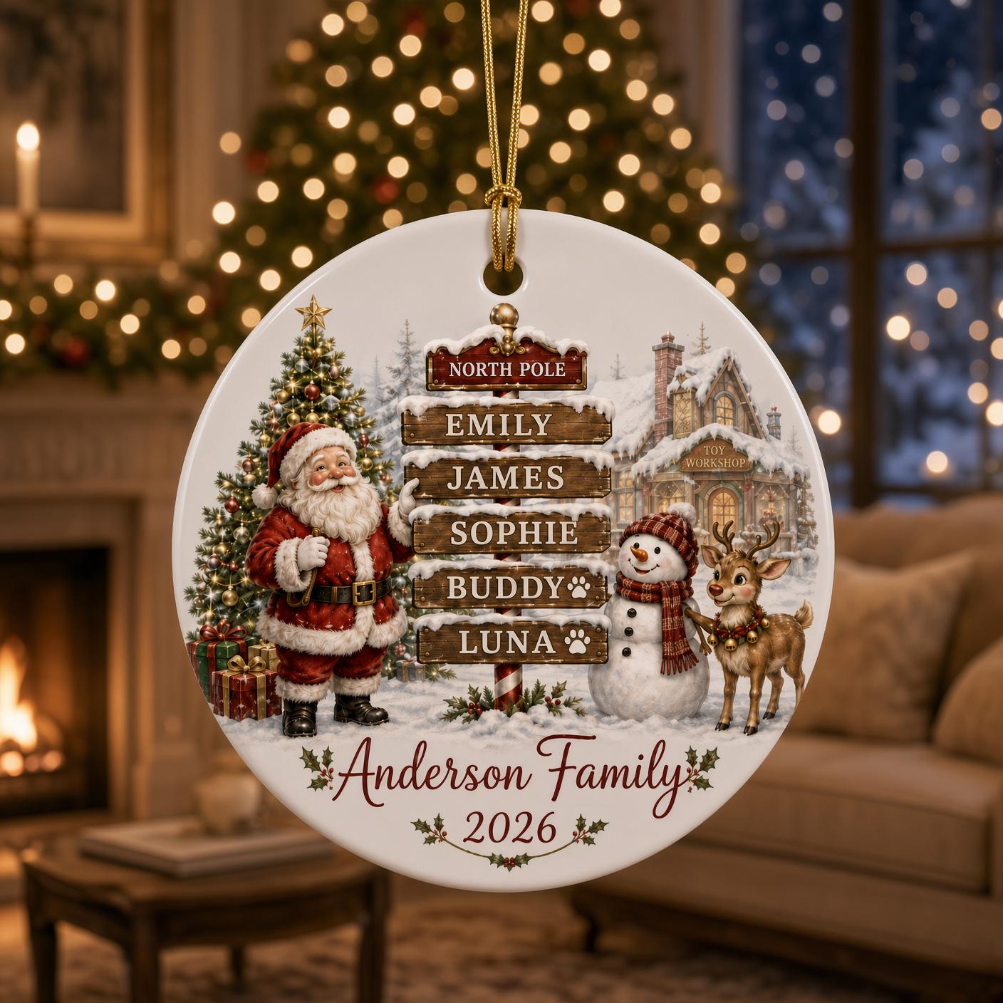Personalized Family Christmas Ornament with Custom Family Names and Pets Ceramic Keepsake for Santa North Pole Gift 2026 - photo 4