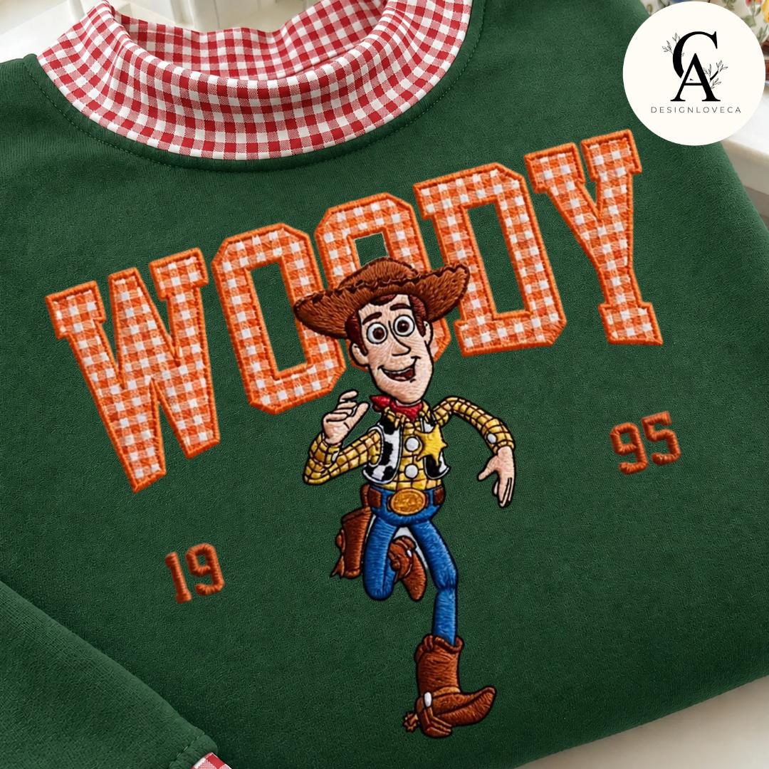 Embroidered Disney Trip Applique Gingham Mock Neck Zip Sweatshirt with All Characters Mickey and Friends Toy Story Crewneck Sweater - photo 5