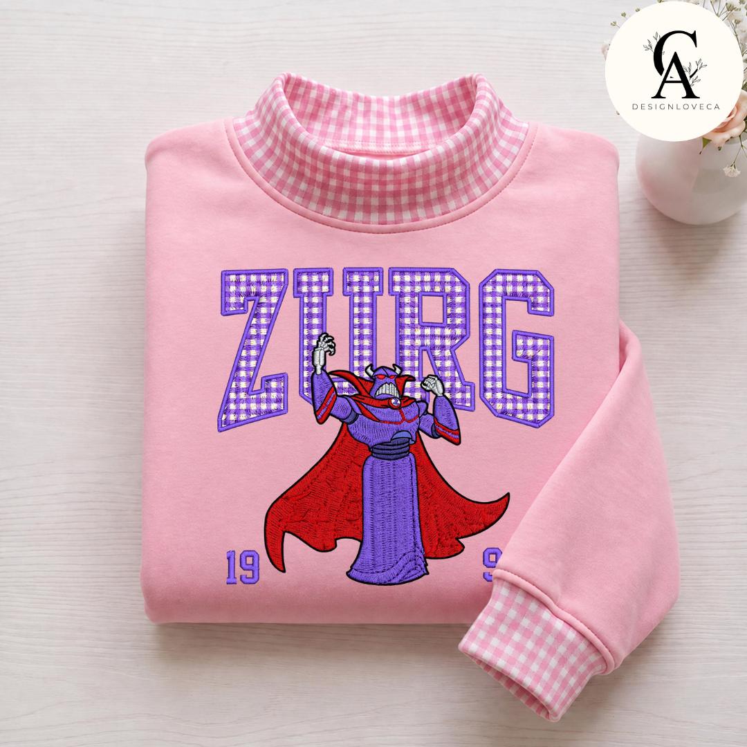 Embroidered Disney Trip Applique Gingham Mock Neck Zip Sweatshirt with All Characters Mickey and Friends Toy Story Crewneck Sweater - photo 9