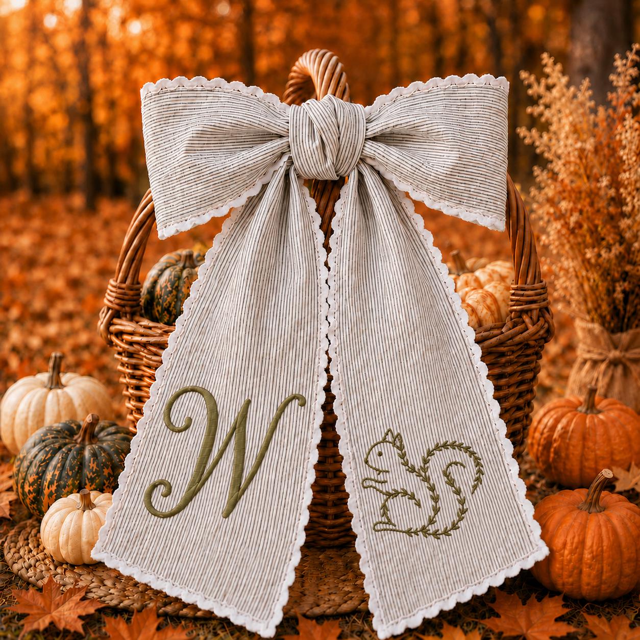 Custom All Season Wreath Sash with Personalized Embroidery Monogram Bow and Nutcracker Halloween Fall Floral Holiday Front Door Decor - photo 6
