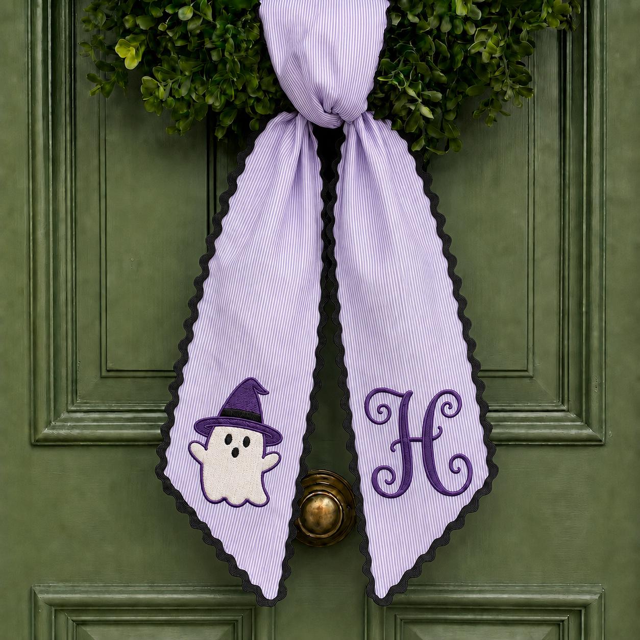 Custom All Season Wreath Sash with Personalized Embroidery Monogram Bow and Nutcracker Halloween Fall Floral Holiday Front Door Decor - photo 10