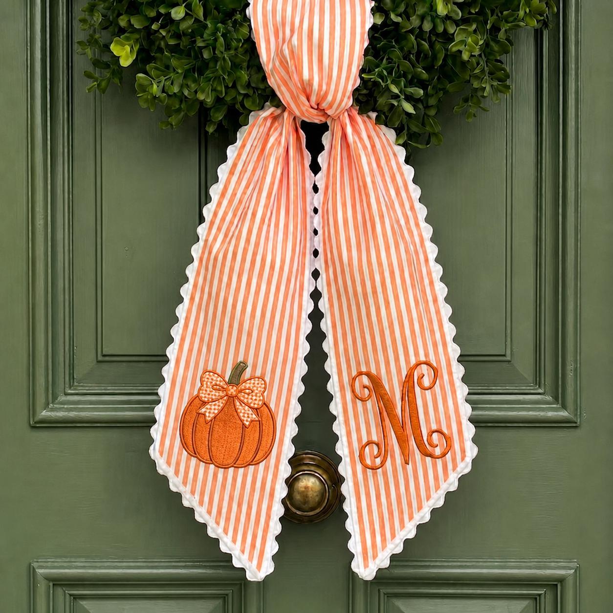 Custom All Season Wreath Sash with Personalized Embroidery Monogram Bow and Nutcracker Halloween Fall Floral Holiday Front Door Decor - photo 11