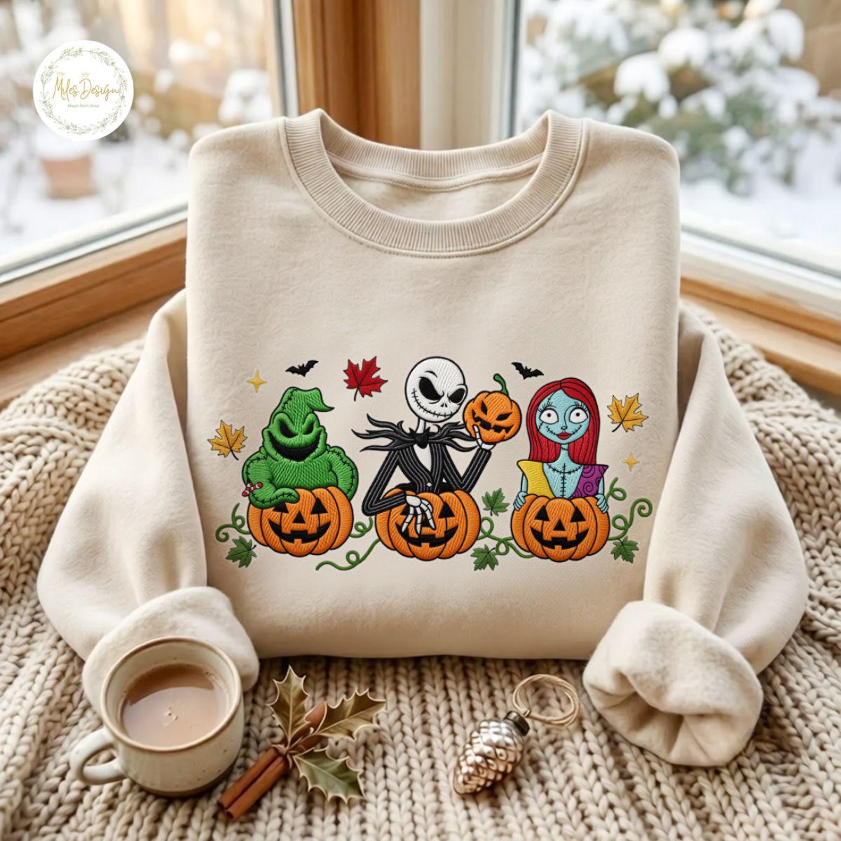 Embroidered Nightmare Before Christmas Sweatshirt with Jack Skellington Sally and Oogie Boogie – Disney Family Baby Tee Lace Trim Tank Top