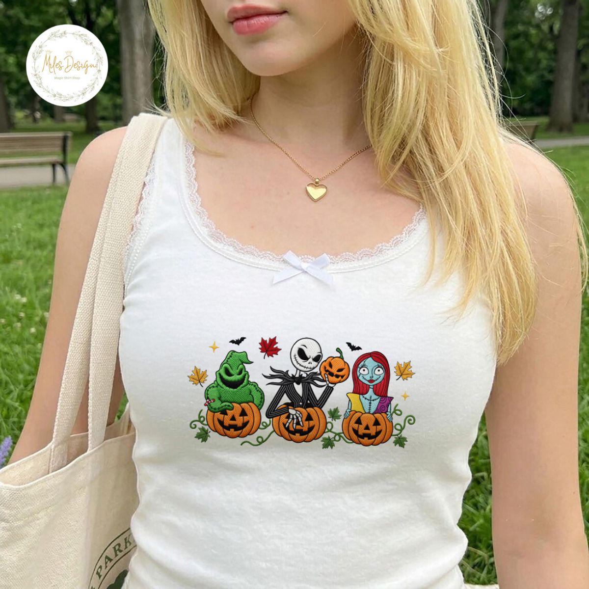 Embroidered Nightmare Before Christmas Sweatshirt with Jack Skellington Sally and Oogie Boogie – Disney Family Baby Tee Lace Trim Tank Top - photo 2