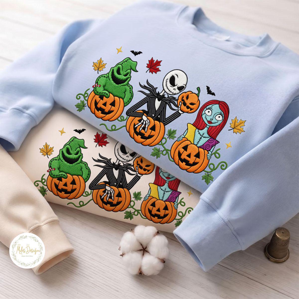 Embroidered Nightmare Before Christmas Sweatshirt with Jack Skellington Sally and Oogie Boogie – Disney Family Baby Tee Lace Trim Tank Top - photo 4