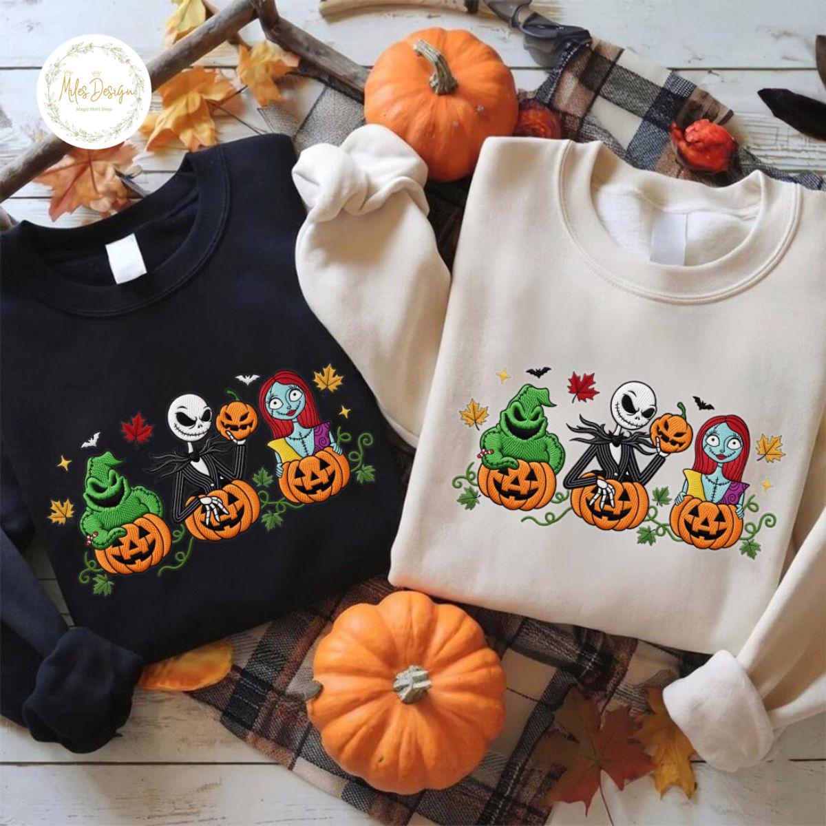 Embroidered Nightmare Before Christmas Sweatshirt with Jack Skellington Sally and Oogie Boogie – Disney Family Baby Tee Lace Trim Tank Top - photo 6