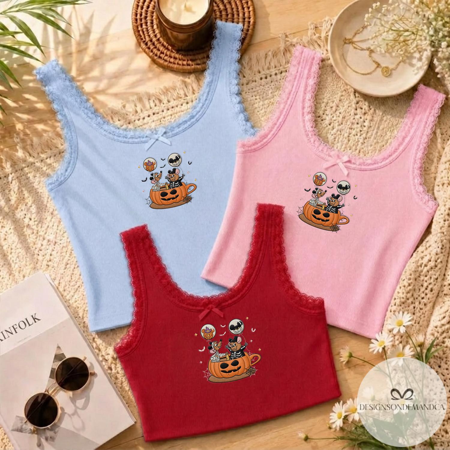 Embroidered Jaq and Gus Disney Cinderella Halloween Baby Tee Crop Tank with Coquette Bow Lace Trim for WDW Disneyland Trip - photo 5