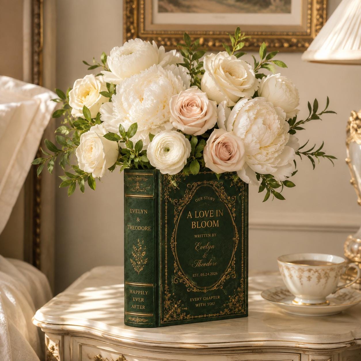 Personalized Vintage Wedding Book Vase – Custom Couple Name Ceramic Vase for French Floral Bridal Shower Gift, Romantic Wedding Keepsake Decor - photo 2