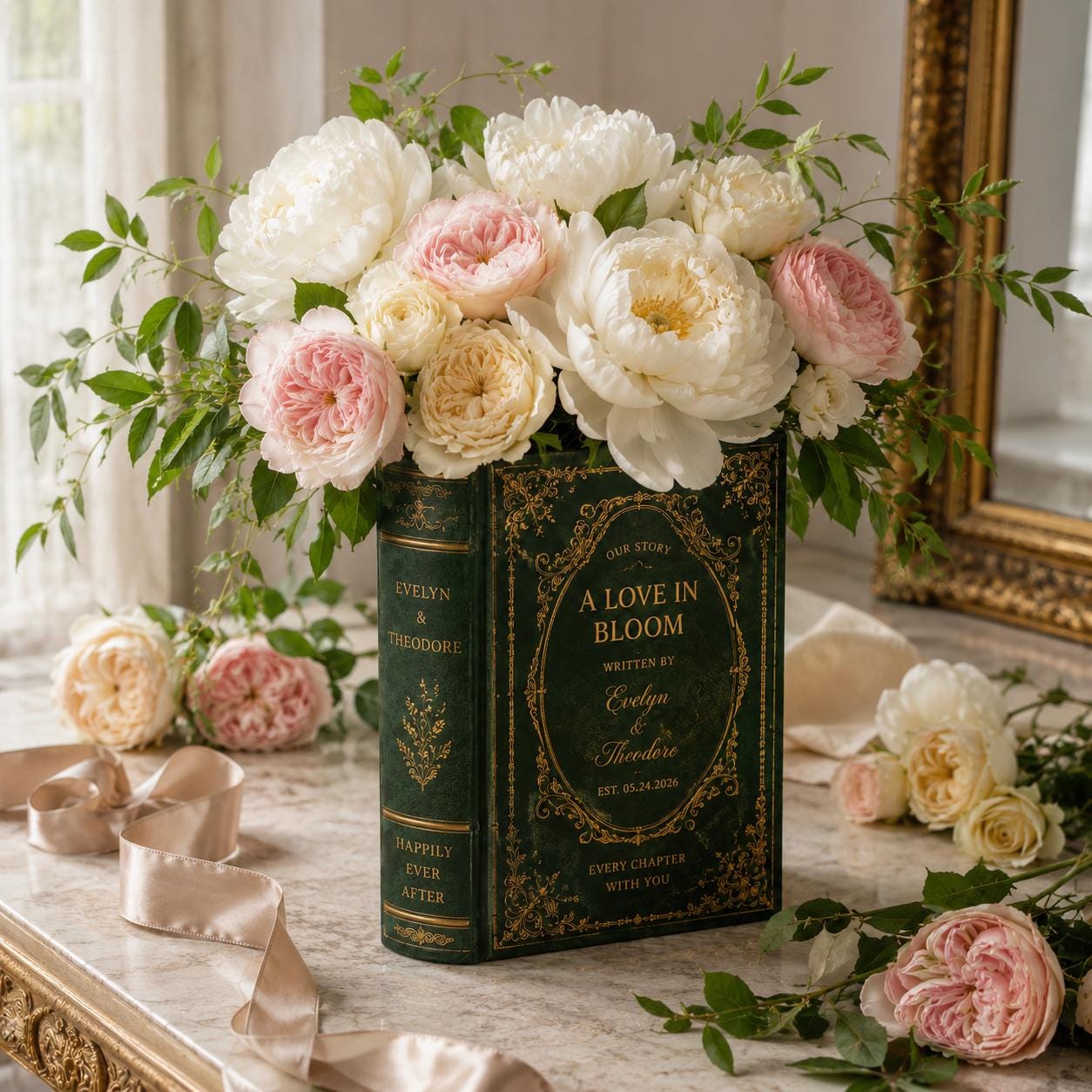 Personalized Vintage Wedding Book Vase – Custom Couple Name Ceramic Vase for French Floral Bridal Shower Gift, Romantic Wedding Keepsake Decor - photo 3