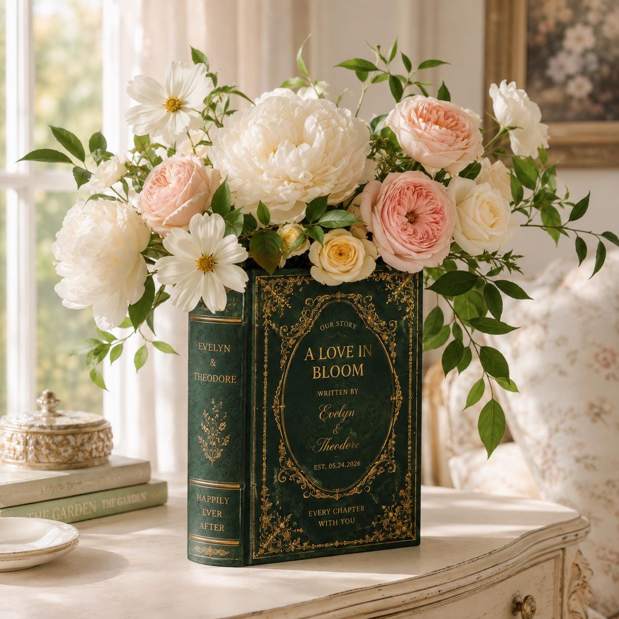 Personalized Vintage Wedding Book Vase – Custom Couple Name Ceramic Vase for French Floral Bridal Shower Gift, Romantic Wedding Keepsake Decor - photo 4