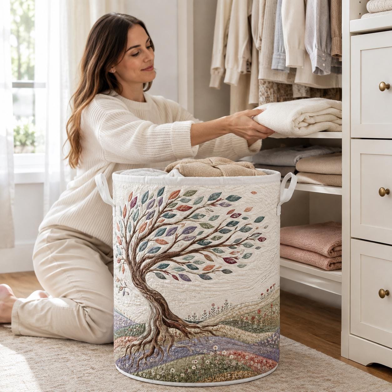 Tree of Life Laundry Basket – Botanical Family Tree Hamper and Nature Quilt Style Storage Bin, Meaningful Gift - photo 3