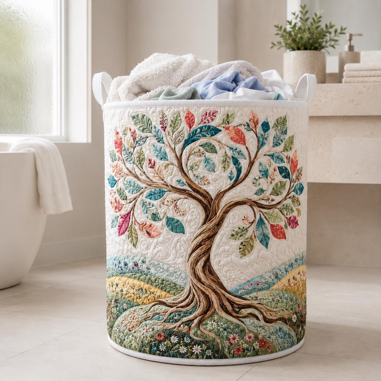 Tree of Life Laundry Basket – Botanical Family Tree Hamper and Nature Quilt Style Storage Bin, Meaningful Gift - photo 4