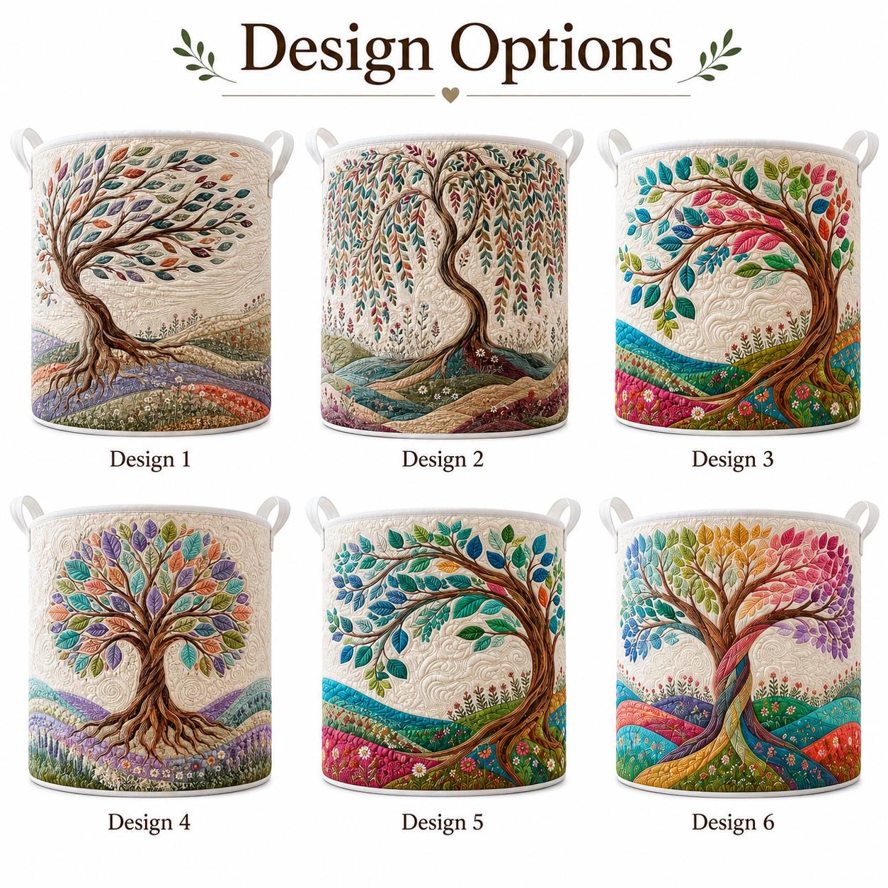 Tree of Life Laundry Basket – Botanical Family Tree Hamper and Nature Quilt Style Storage Bin, Meaningful Gift - photo 5