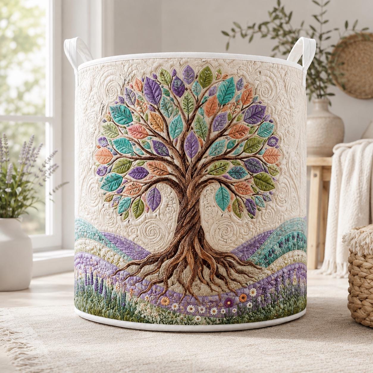 Tree of Life Laundry Basket – Botanical Family Tree Hamper and Nature Quilt Style Storage Bin, Meaningful Gift - photo 6