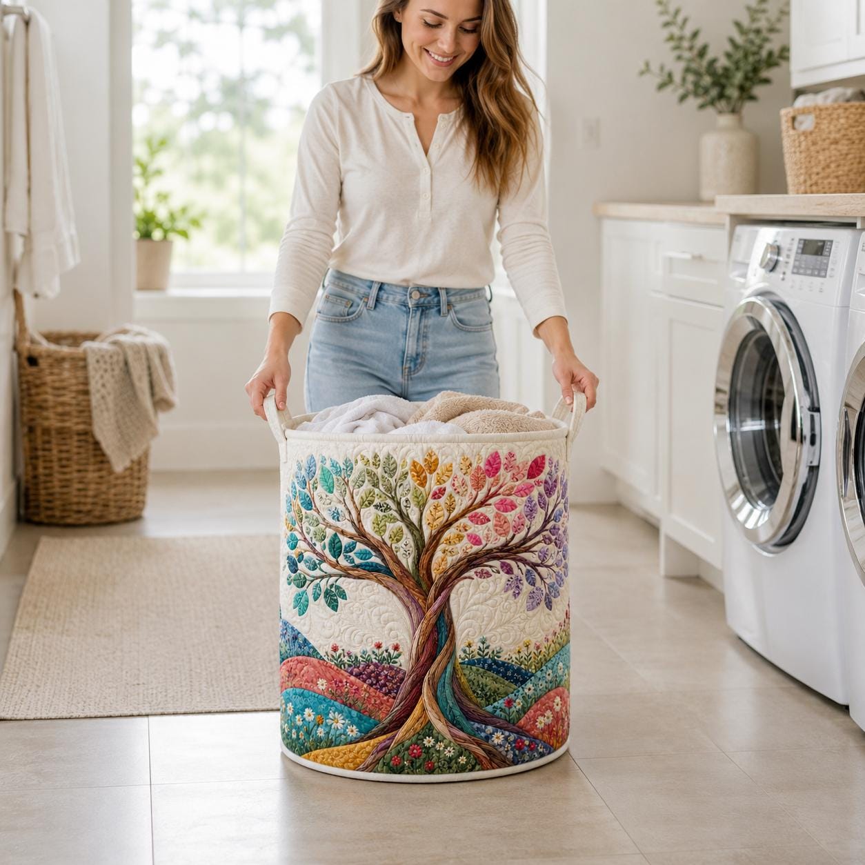 Tree of Life Laundry Basket – Botanical Family Tree Hamper and Nature Quilt Style Storage Bin, Meaningful Gift - photo 8