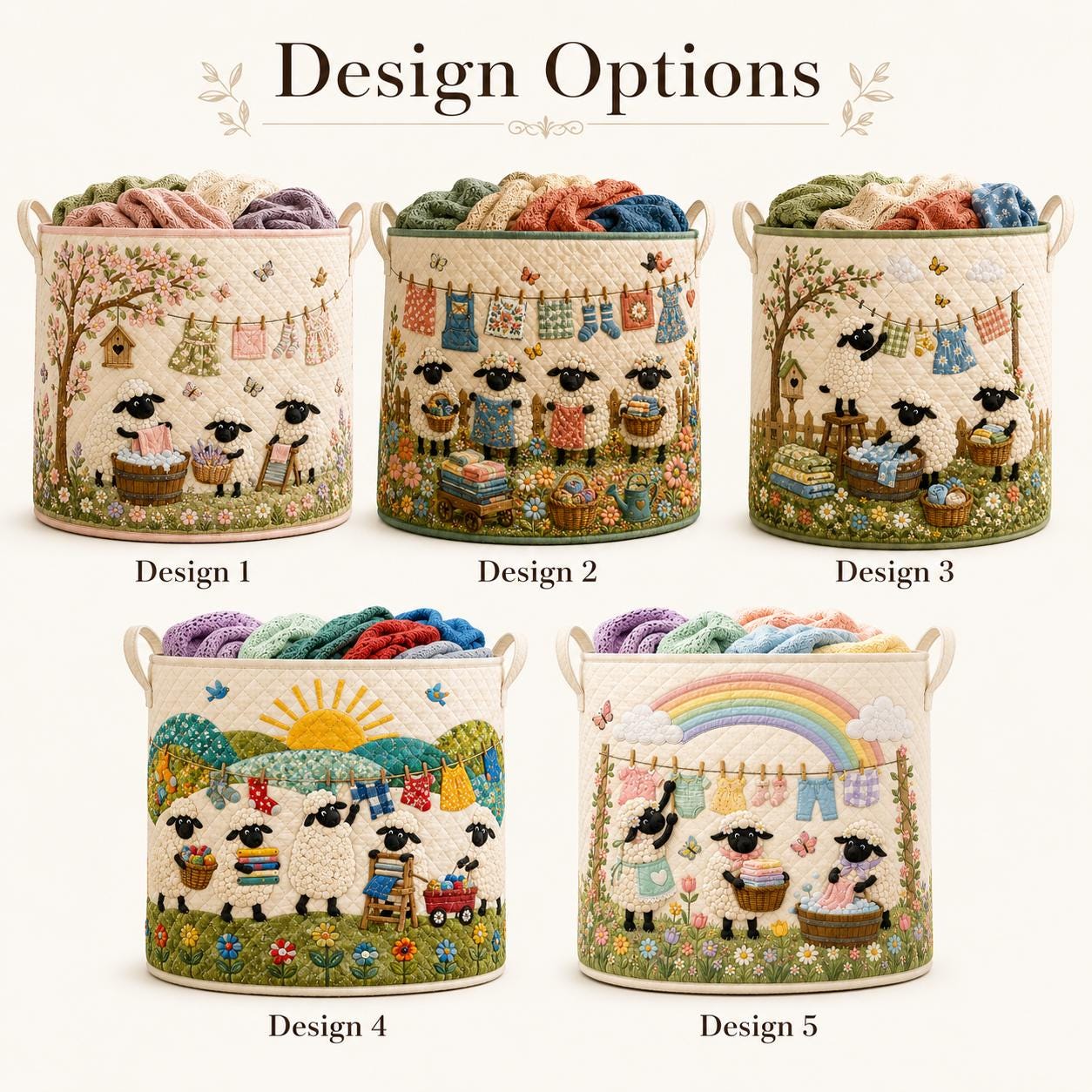 Sheep Laundry Basket – Farmhouse Lamb Hamper and Quilt Style Laundry Room Storage Bin for Farm Animal Organizer, Home Gift - photo 4