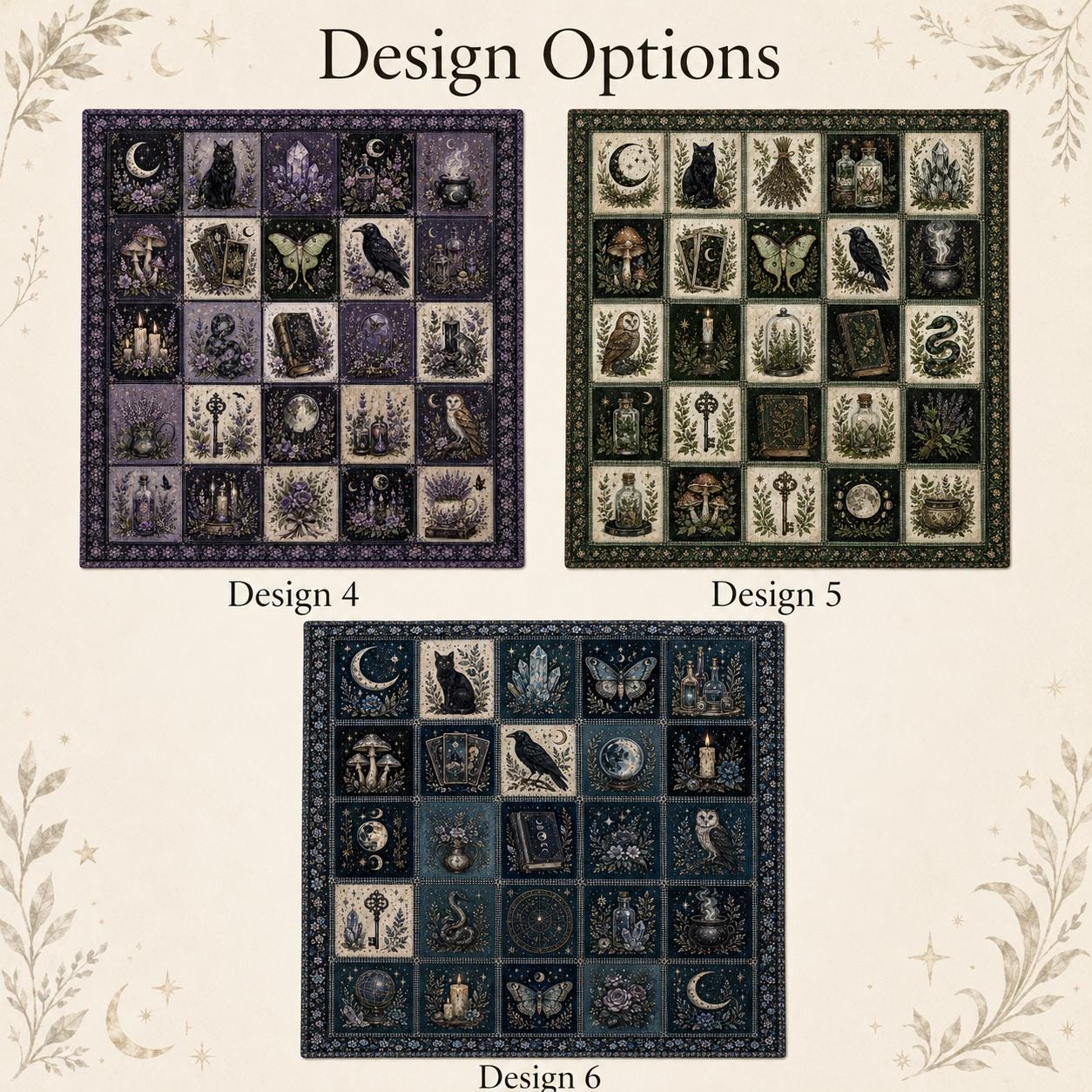 Gothic Celestial Quilted Blanket – Witchy Patchwork Moon Quilt and Mystical Cottagecore Bedding for Halloween Home Decor - photo 4