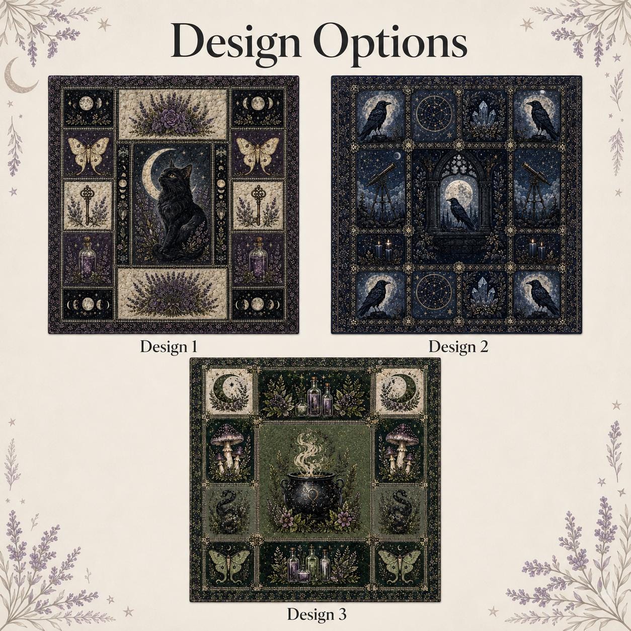 Gothic Celestial Quilted Blanket – Witchy Patchwork Moon Quilt and Mystical Cottagecore Bedding for Halloween Home Decor - photo 5