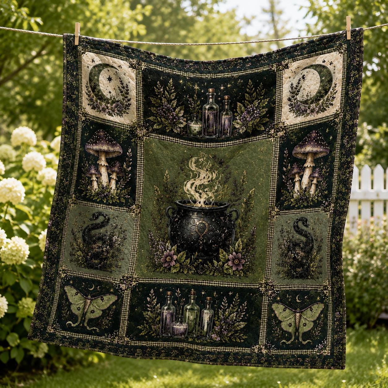 Gothic Celestial Quilted Blanket – Witchy Patchwork Moon Quilt and Mystical Cottagecore Bedding for Halloween Home Decor - photo 9