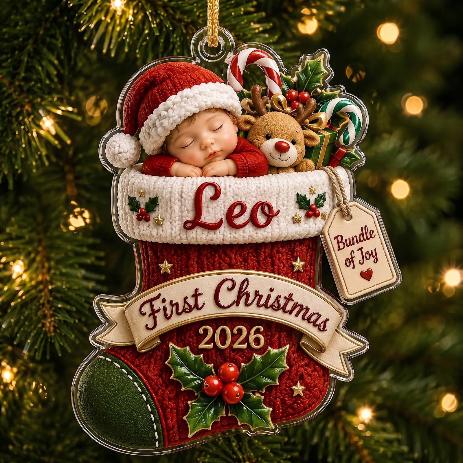 Christmas Ornament – Personalized Baby First Custom Name Stocking Acrylic Keepsake for Newborn Holiday Gift and Tree Decor 2026