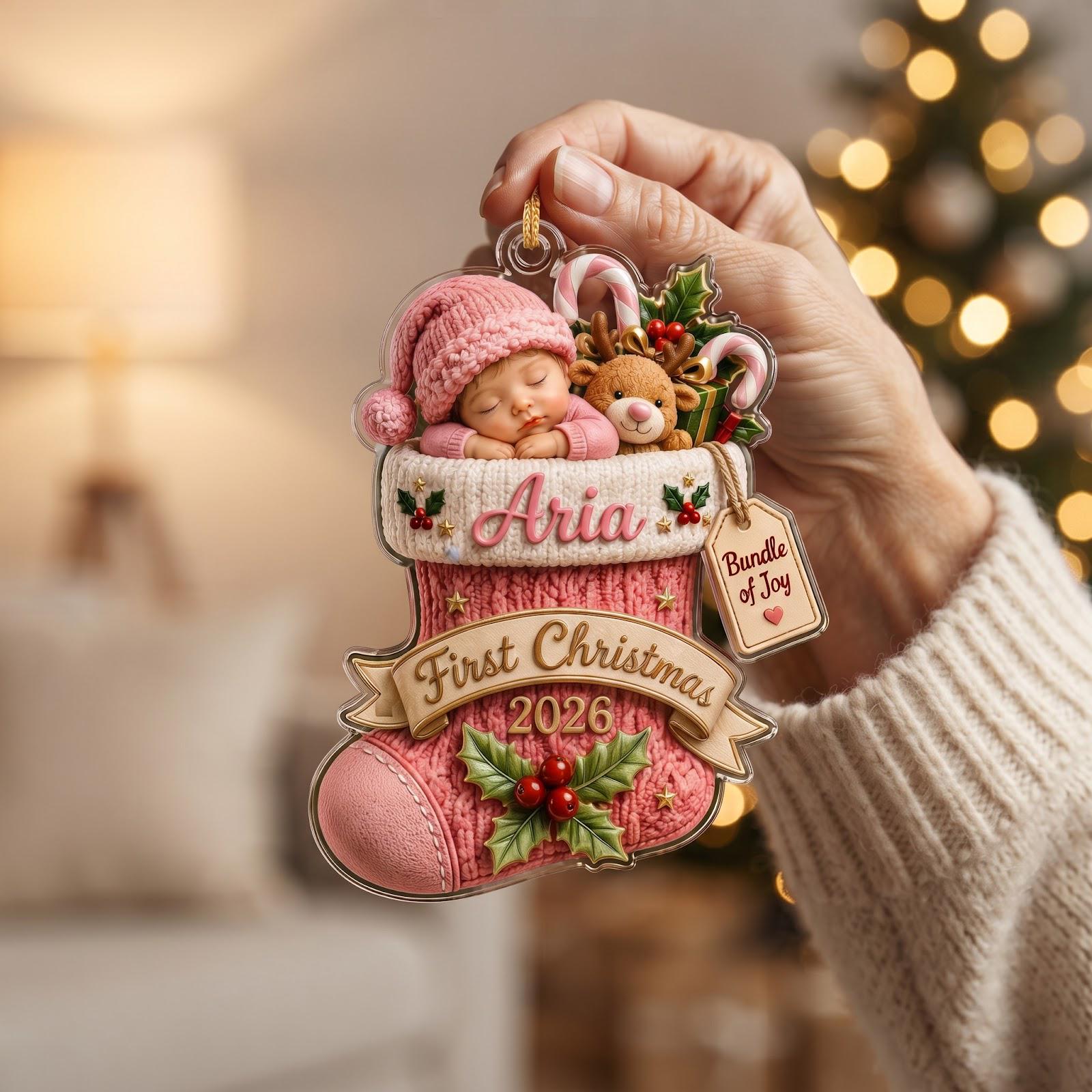 Christmas Ornament – Personalized Baby First Custom Name Stocking Acrylic Keepsake for Newborn Holiday Gift and Tree Decor 2026 - photo 2