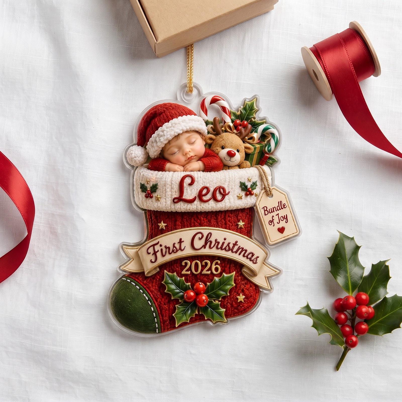 Christmas Ornament – Personalized Baby First Custom Name Stocking Acrylic Keepsake for Newborn Holiday Gift and Tree Decor 2026 - photo 3