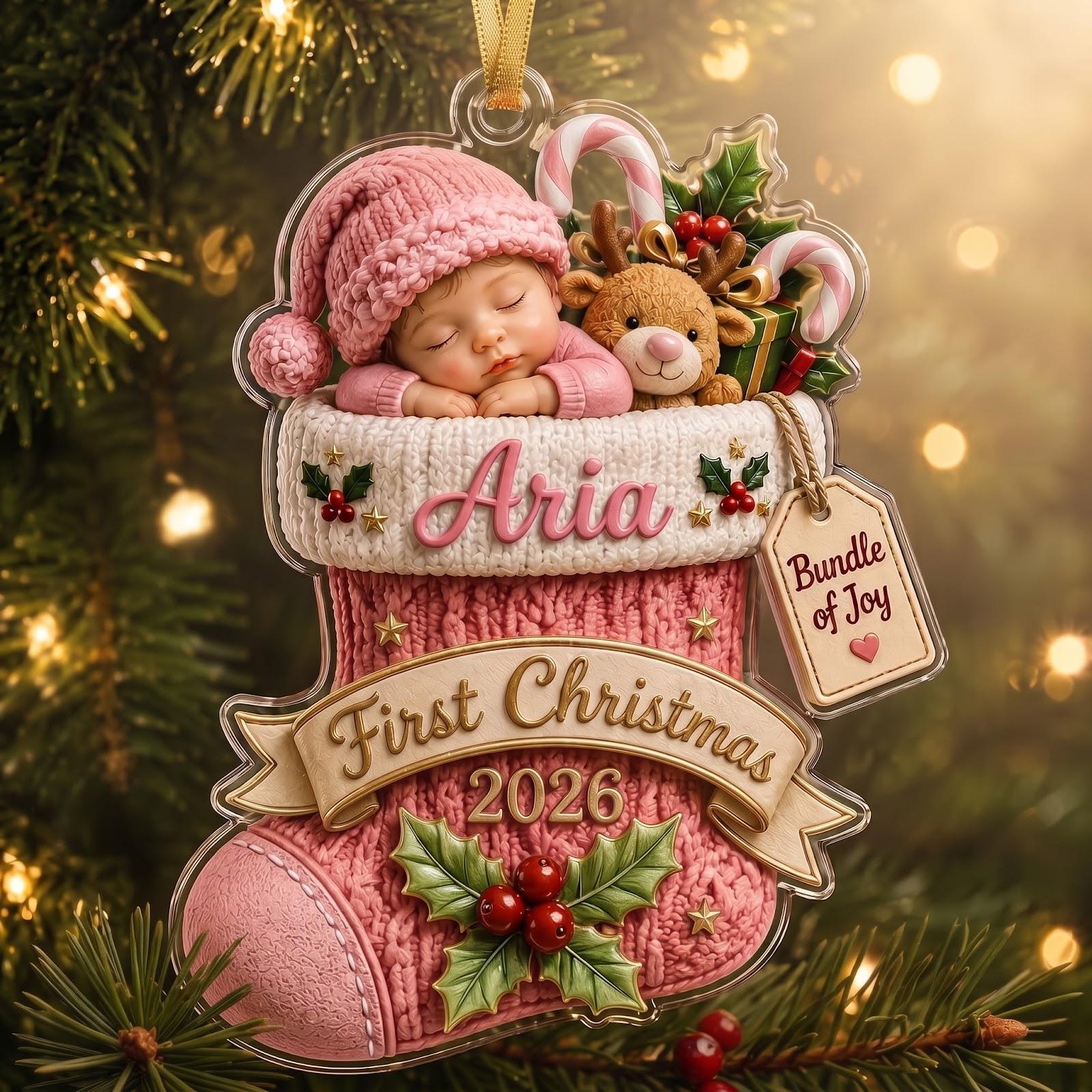 Christmas Ornament – Personalized Baby First Custom Name Stocking Acrylic Keepsake for Newborn Holiday Gift and Tree Decor 2026 - photo 4
