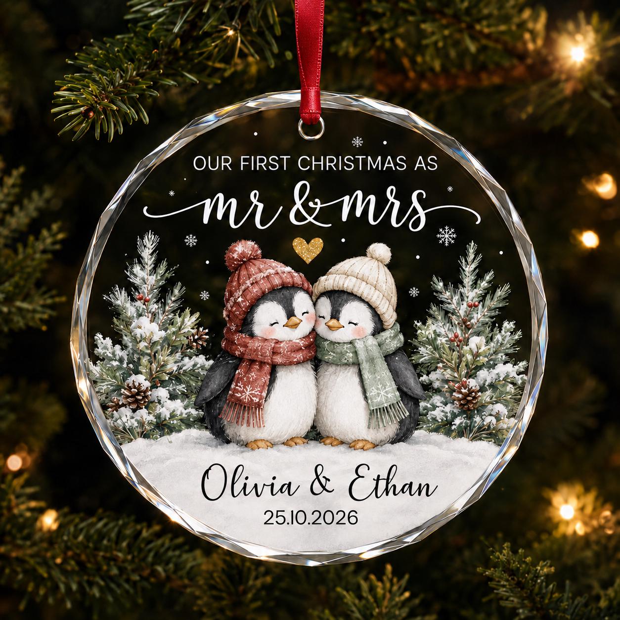 Personalized Newlywed Ornament for Our First Christmas as Mr and Mrs Keepsake with Custom Couple Name Wedding Gift