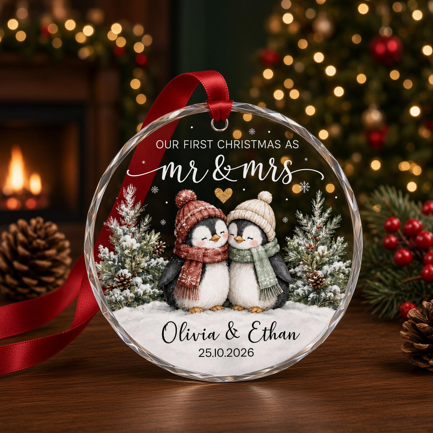 Personalized Newlywed Ornament for Our First Christmas as Mr and Mrs Keepsake with Custom Couple Name Wedding Gift - photo 2
