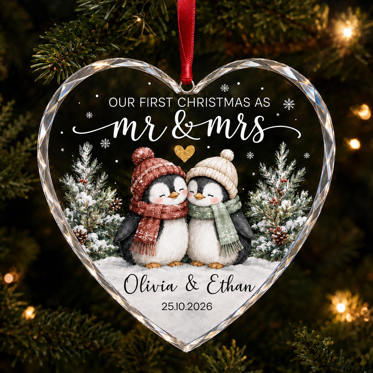 Personalized Newlywed Ornament for Our First Christmas as Mr and Mrs Keepsake with Custom Couple Name Wedding Gift - photo 3