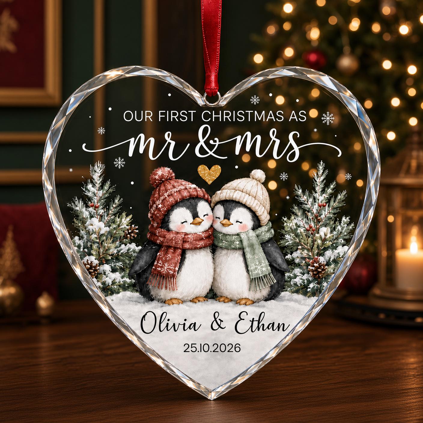 Personalized Newlywed Ornament for Our First Christmas as Mr and Mrs Keepsake with Custom Couple Name Wedding Gift - photo 4