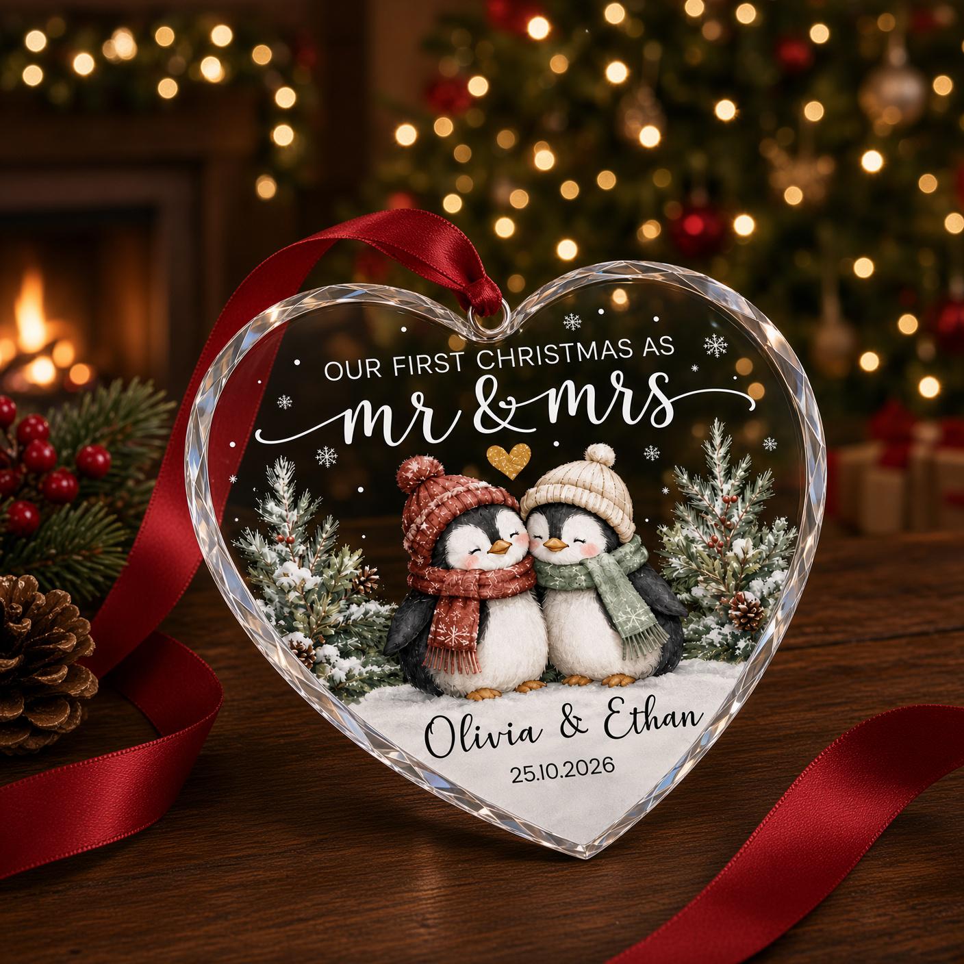 Personalized Newlywed Ornament for Our First Christmas as Mr and Mrs Keepsake with Custom Couple Name Wedding Gift - photo 5
