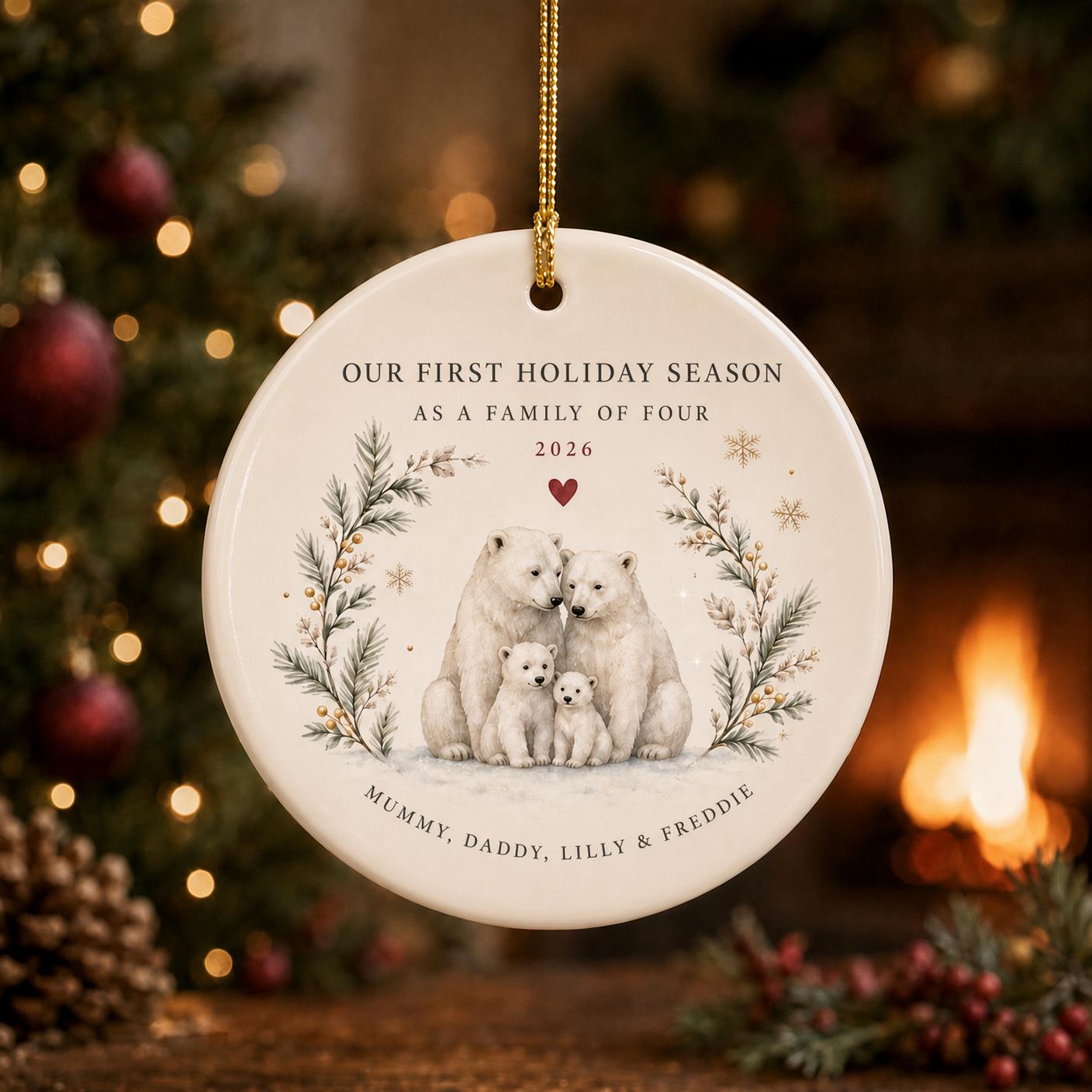 Christmas Ornament – Personalized Family of Four Our First Holiday Season Ceramic Keepsake for Custom Names Gift and Polar Bear - photo 3