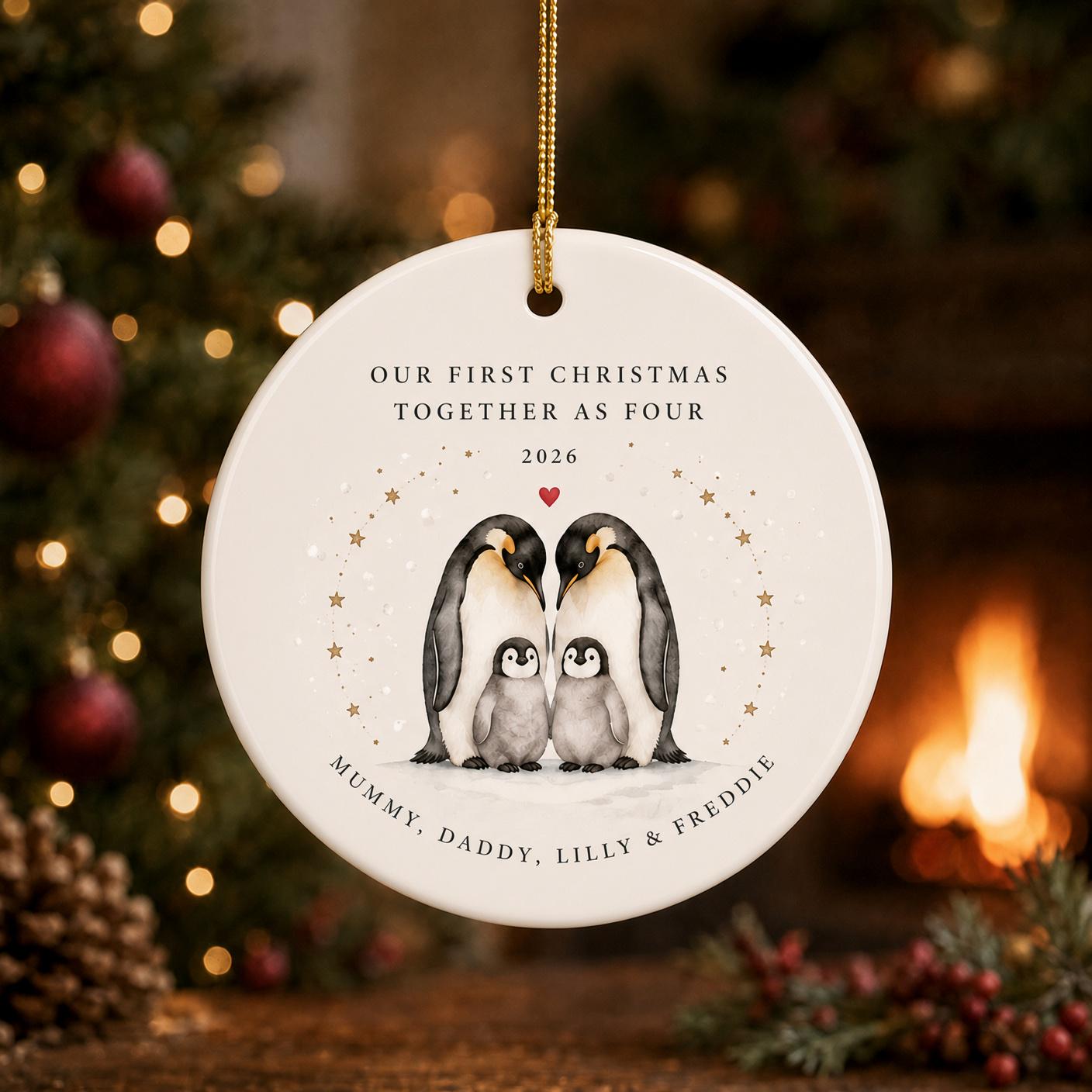 Christmas Ornament – Personalized Family of Four Our First Holiday Season Ceramic Keepsake for Custom Names Gift and Polar Bear - photo 4