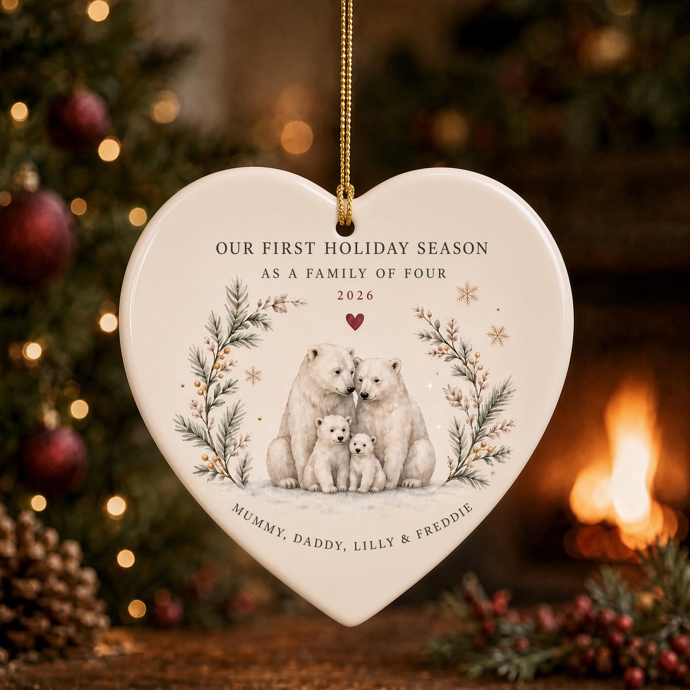 Christmas Ornament – Personalized Family of Four Our First Holiday Season Ceramic Keepsake for Custom Names Gift and Polar Bear - photo 7